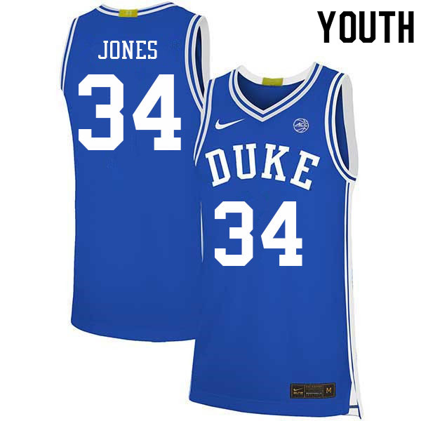Youth #34 Bates Jones Duke Blue Devils College Basketball Jerseys Sale-Blue